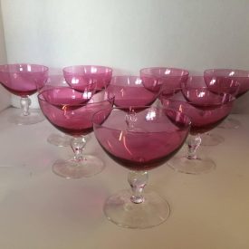 Vintage Cranberry Champagne Coupes, Set of Ten