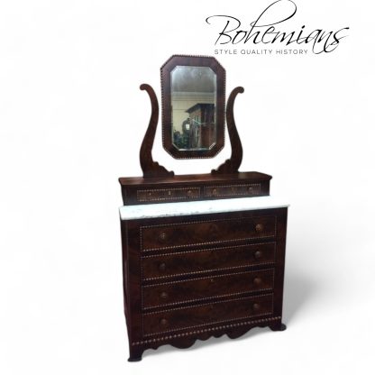 Antique Mahogany Dresser with Mirror, Empire Chest of Drawers