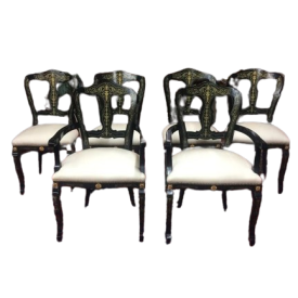 French Black Inlaid Set of 6 Dining Chairs