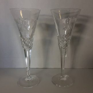 Waterford Crystal Champagne Flutes, Bird Pattern, Set of Two