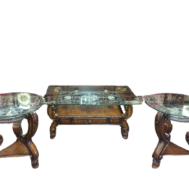 Vintage Coffee Table and End Table Set, Glass Top Table Set