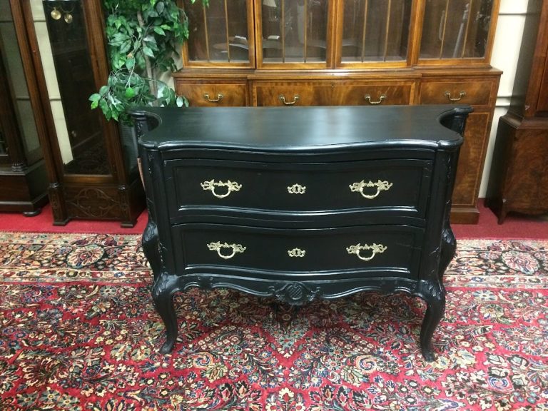 Vintage French Style Dresser, Two Drawer Commode, Black Dresser