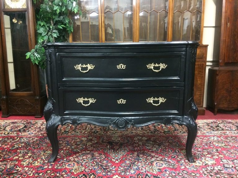 Vintage French Style Dresser, Two Drawer Commode, Black Dresser