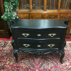 Vintage French Style Dresser, Two Drawer Commode, Black Dresser