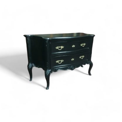 Vintage French Style Dresser, Two Drawer Commode, Black Dresser