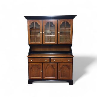 Vintage China Cabinet, Hitchcock Furniture, Black and Wood Cabinet