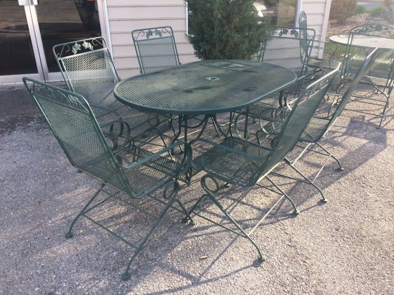 Vintage Satriani Style Patio Set, 6 Chairs, Green