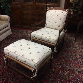 Vintage Ladder Back Chair and Ottoman, Blueberry Chair