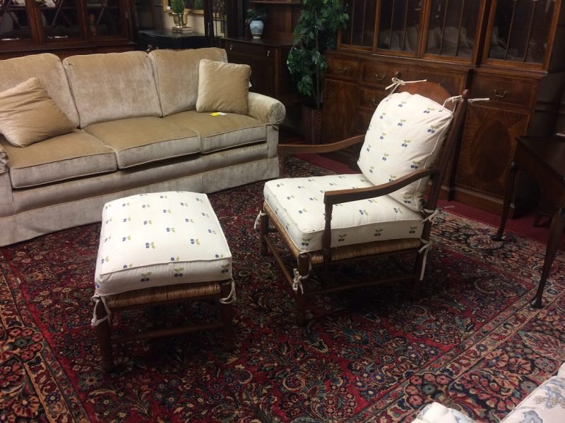 Vintage Ladder Back Chair and Ottoman, Blueberry Chair