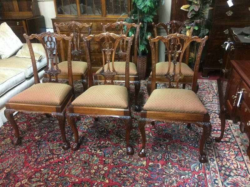 Vintage Dining Chairs, Chippendale Style Dining Chairs, Mahogany Chairs, Set of Six