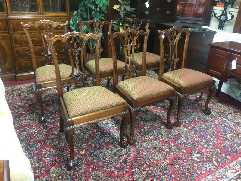 Vintage Dining Chairs, Chippendale Style Dining Chairs, Mahogany Chairs, Set of Six