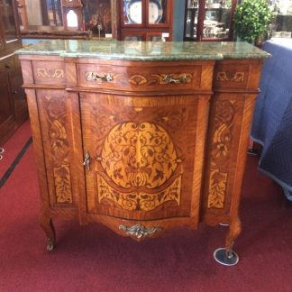 Vintage French Style Commode, Inlaid Chest, Green Marble Top