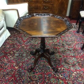 Vintage Pedestal Table, Accent Table, Pierce Carved Mahogany Table