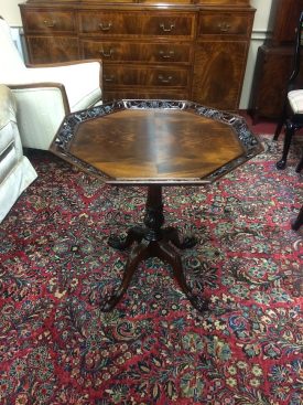 Vintage Pedestal Table, Accent Table, Pierce Carved Mahogany Table