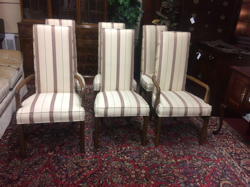 Upholstered Dining Chairs, Striped Dining Chairs, Vintage Chairs Set of Six