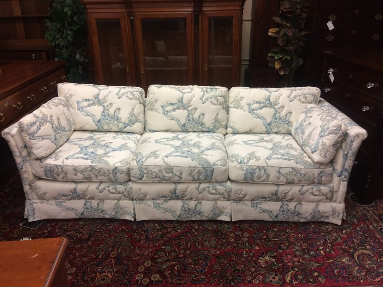 Vintage Sofa, Henredon Sofa, Blue and White Sofa, English Style Sofa