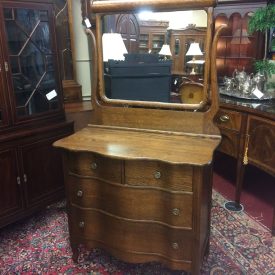 Antique Oak Dresser with Mirror, Serpentine Front Dresser