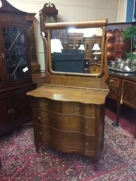 Antique Oak Dresser with Mirror, Serpentine Front Dresser