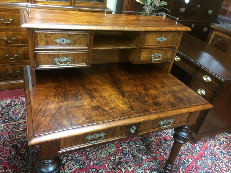 Antique English Desk, Burl Walnut Desk, 19th Century Desk