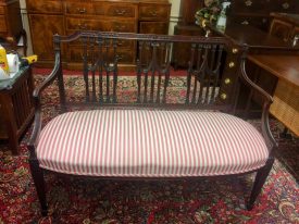 Vintage Settee, Hepplewhite Style Settee, Striped Bench