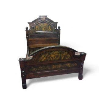 Antique Victorian Bed, Walnut and Paint Decorated Bed, Full Size Bed