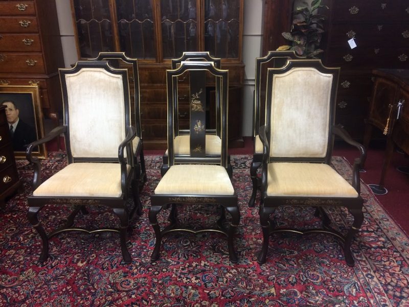 Vintage Chinoiserie Style Chairs, Oriental Style Dining Chairs, Set of Six