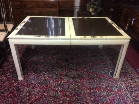 Vintage Chinoiserie Style Table, Dining Table with Leaf, Oriental Style Table