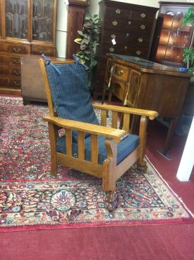 Antique Recliner, Oak Claw Foot Reclining Chair, Morris Style Chair