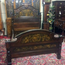 Antique Victorian Bed, Walnut and Paint Decorated Bed, Full Size Bed