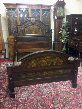 Antique Victorian Bed, Walnut and Paint Decorated Bed, Full Size Bed