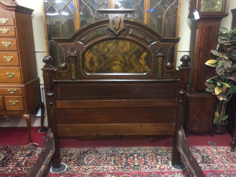 Antique Victorian Bed, Walnut and Paint Decorated Bed, Full Size Bed