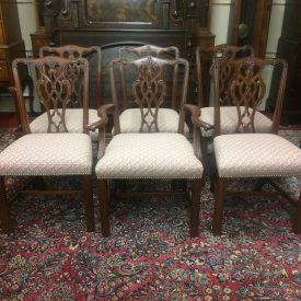 Vintage Dining Chairs, Mahogany Carved Chippendale Chairs, Set of Six