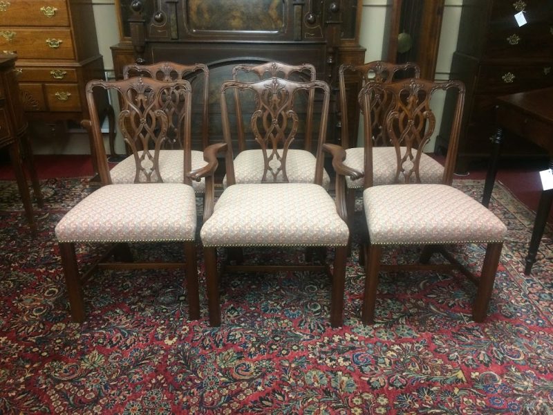 Vintage Dining Chairs, Mahogany Carved Chippendale Chairs, Set of Six