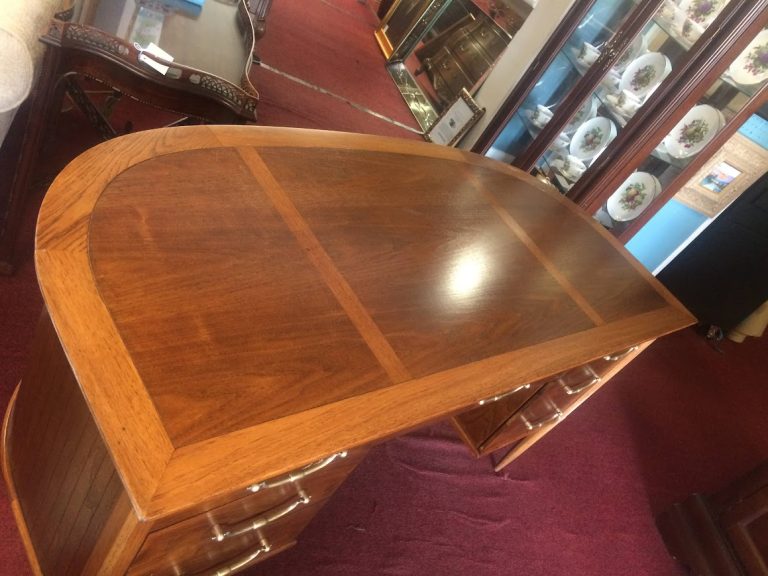 Vintage Demi Lune Desk, Mid Century Desk, Cherry Wood Desk