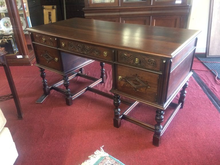 Antique Jacobean Desk, Partners Desk, Carved Antique Desk