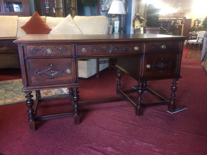 Antique Jacobean Desk, Partners Desk, Carved Antique Desk