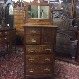 Antique Gentleman's Chest, Bonnet Chest, Tall Oak Dresser with Mirror