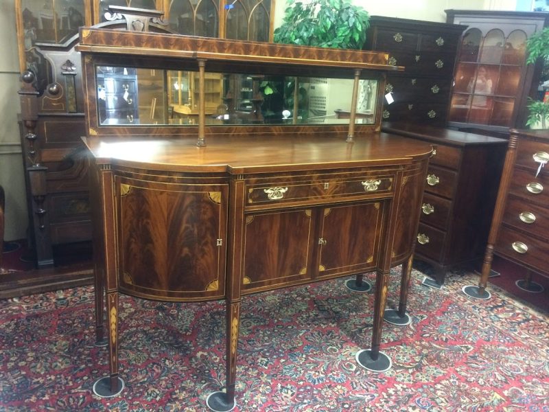 Antique Federal Style Sideboard, Annesly Furniture Co Buffet with Mirror, Mahogany Inlaid Server