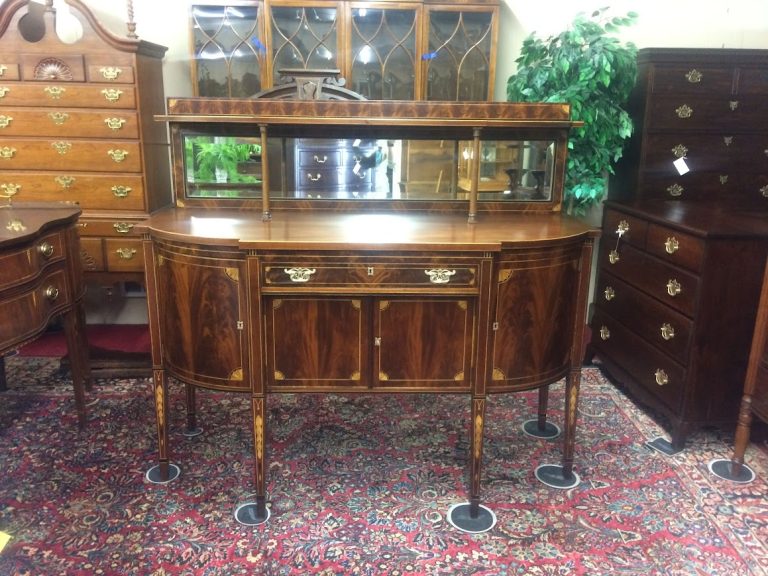 Antique Federal Style Sideboard, Annesly Furniture Co Buffet with Mirror, Mahogany Inlaid Server