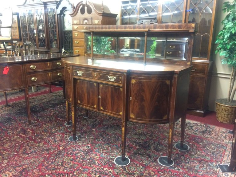 Antique Federal Style Sideboard, Annesly Furniture Co Buffet with Mirror, Mahogany Inlaid Server