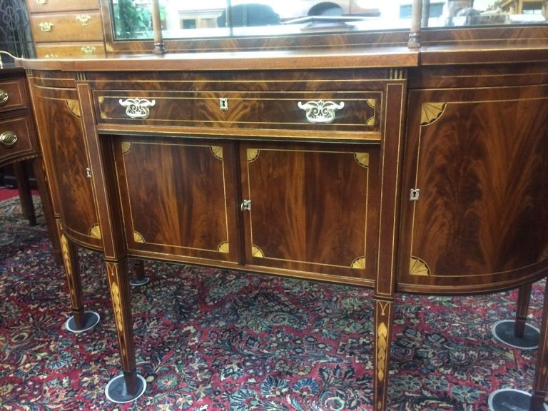 Antique Federal Style Sideboard, Annesly Furniture Co Buffet with Mirror, Mahogany Inlaid Server