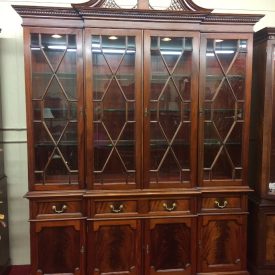 Vintage Federal China Cabinet, Mahogany Breakfront, Lighted Breakfront