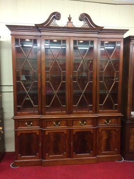 Vintage Federal China Cabinet, Mahogany Breakfront, Lighted Breakfront