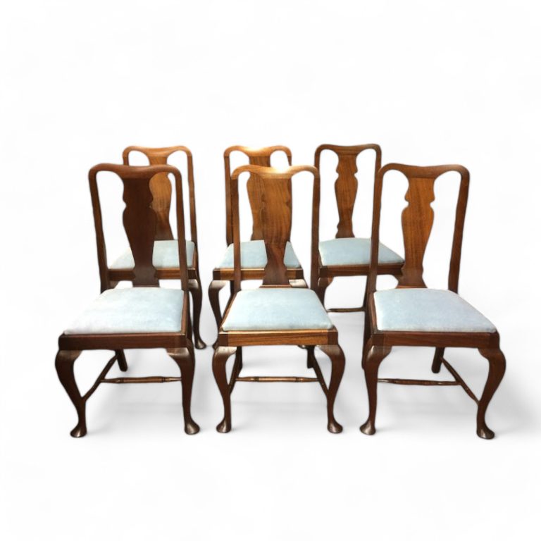 Antique Dining Chairs, Mahogany Queen Anne Chairs, Set of Six