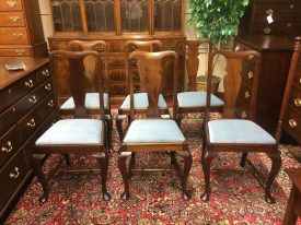 Antique Dining Chairs, Mahogany Queen Anne Chairs, Set of Six