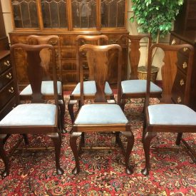 Antique Dining Chairs, Mahogany Queen Anne Chairs, Set of Six