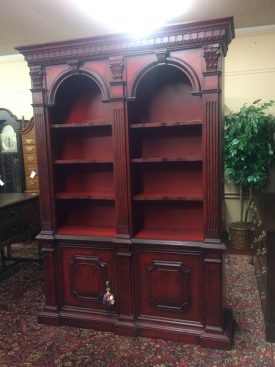 Vintage Bookshelf, Red Finish Bookcase, Large Bookcase Cabinet