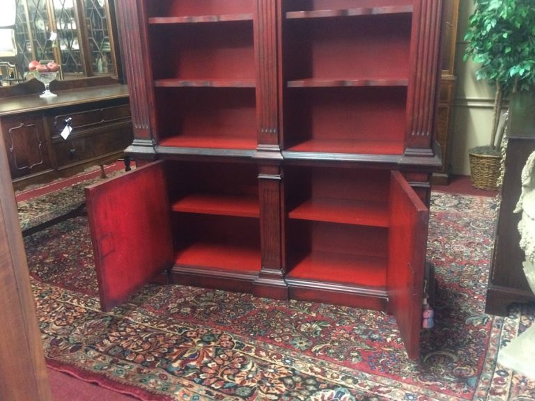 Vintage Bookshelf, Red Finish Bookcase, Large Bookcase Cabinet