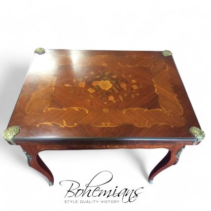 Antique French Games Table, Inlaid Satinwood and Walnut Table