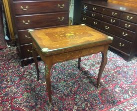 Antique French Games Table, Inlaid Satinwood and Walnut Table